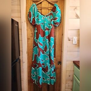 Nine West Bohemian Puff-Sleeve Maxi Dress